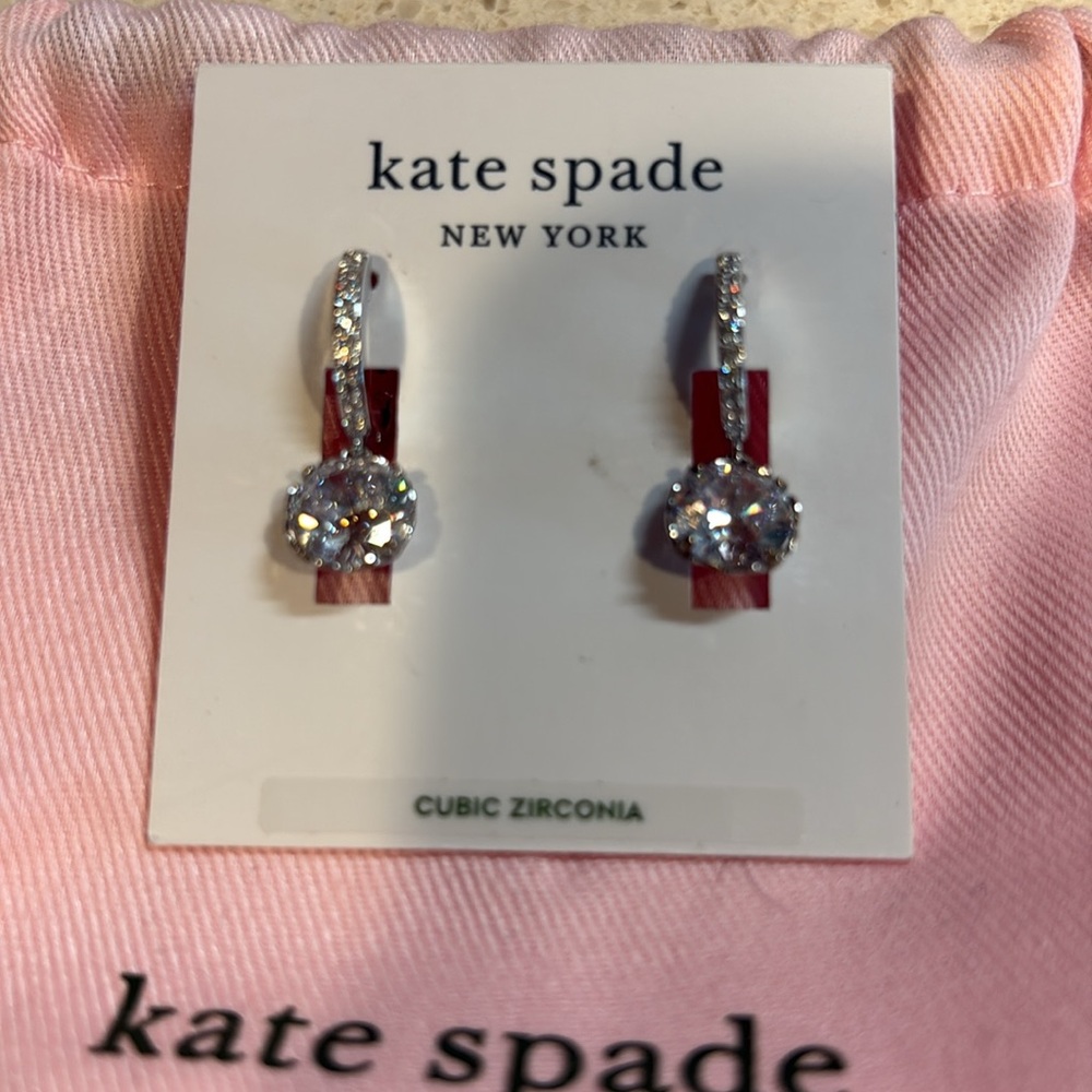 kate spade NWT Sparkling Cubic Zirconia Drop Hoop Earrings - Picture 2 of 4